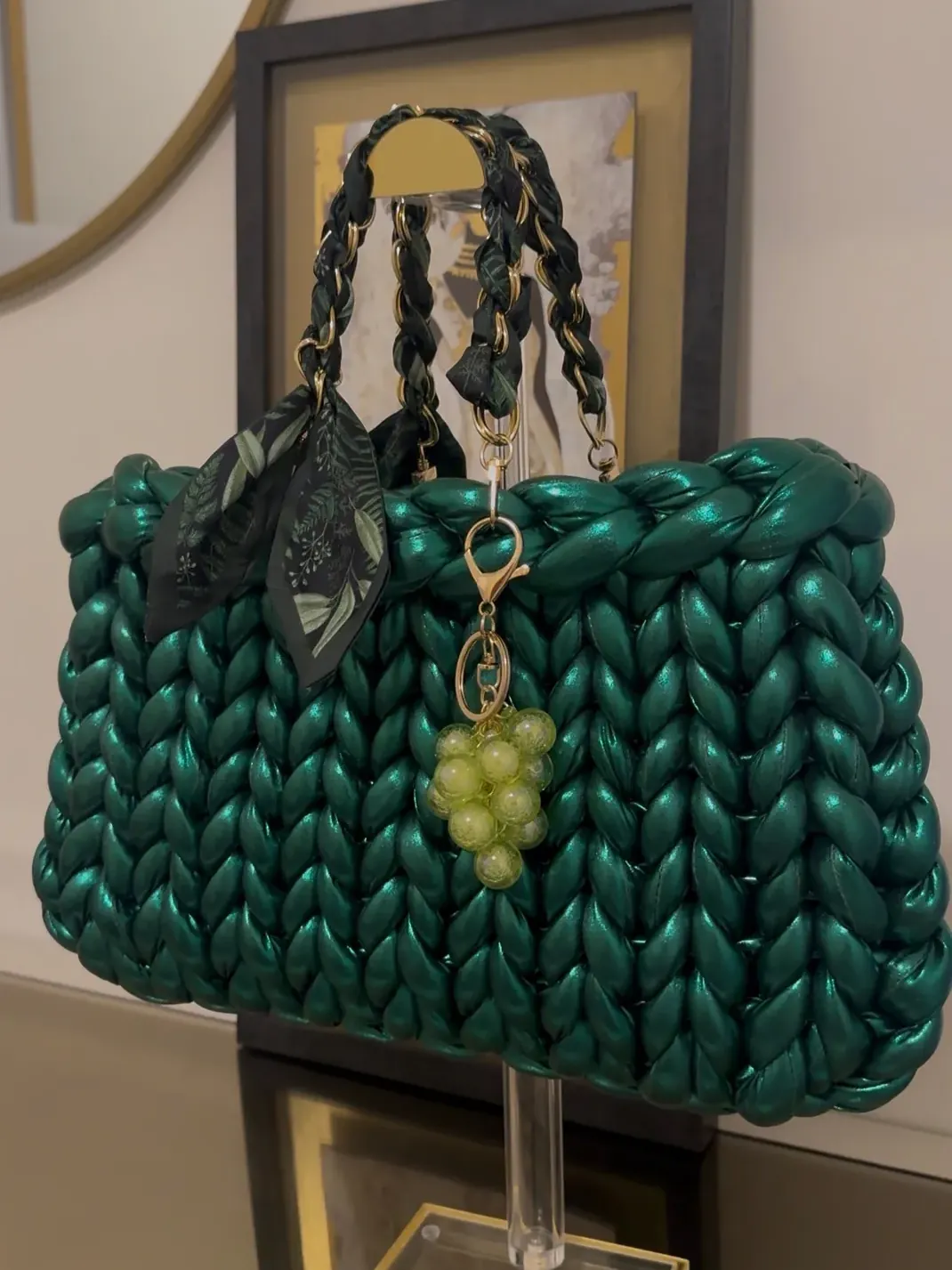 Emerald green hand-woven handbag by The Plush Loop